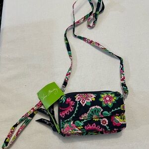 Vera Bradley Floral All in One Crossbody Bag - Black, Pink, and Green